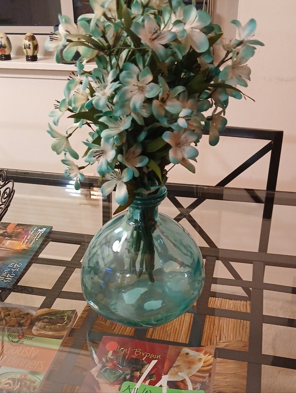 Turquoise Glass Vase with Faux Floral Arrangement - Home Accents